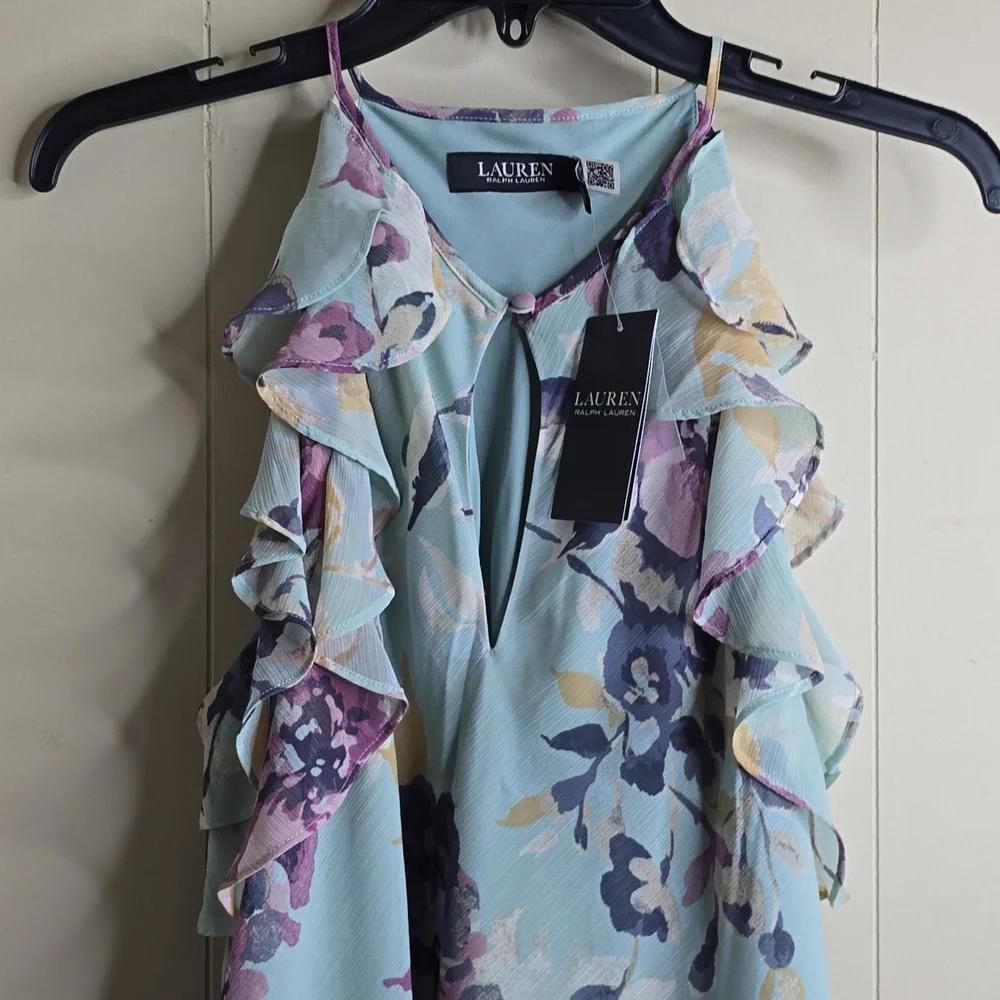 Women's Floral Ruffle Top - Blue and Purple 8 Lauren Ralph Lauren - Picture 5 of 9